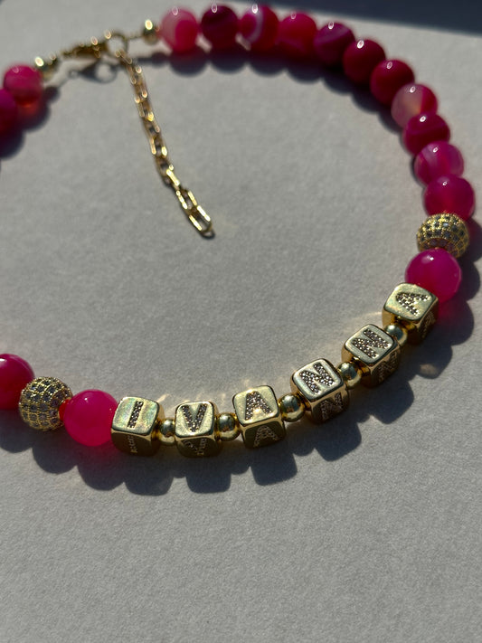 Hot Pink Agate Stones Personalized Necklace