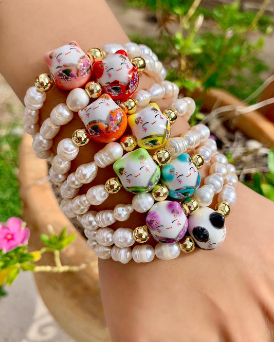Lucky Cats Pearl Bracelets (Sold Separately)