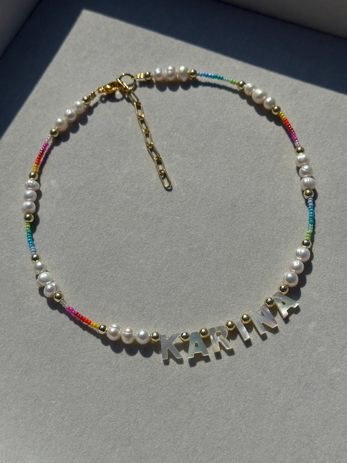 Rainbow & Pearl Personalized Necklace