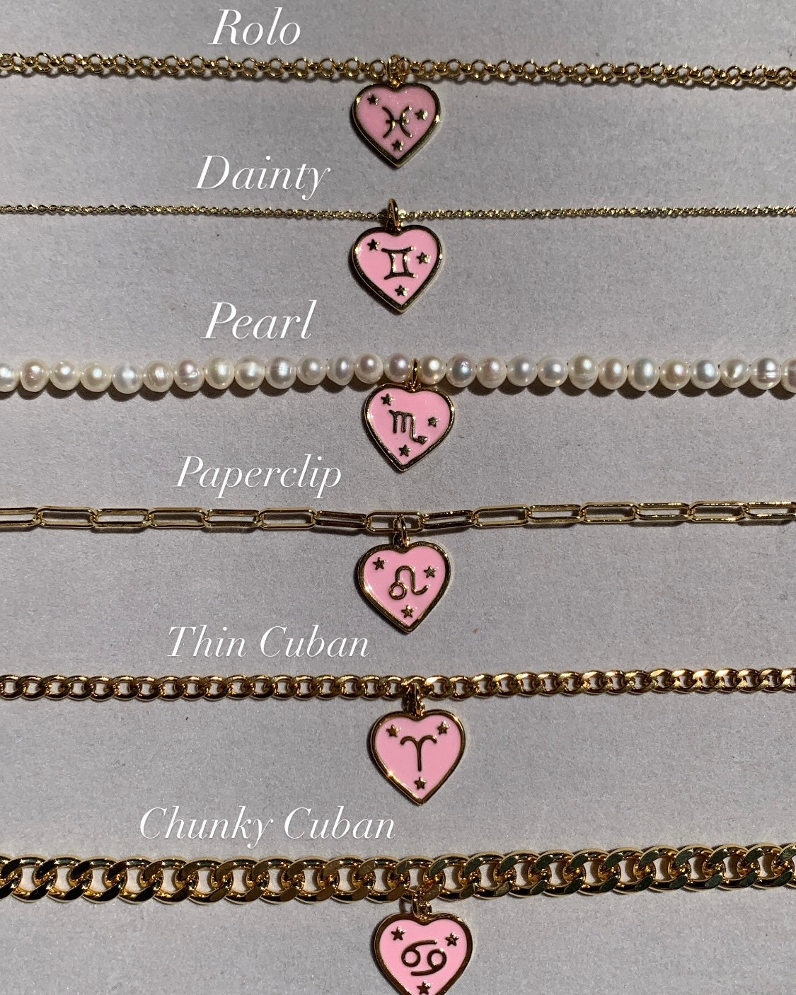 Pink Heart Zodiac Necklace (Choose Your Base)