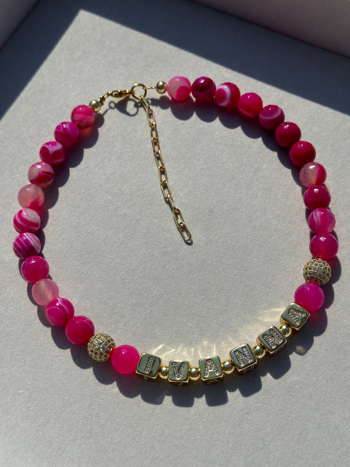 Hot Pink Agate Stones Personalized Necklace