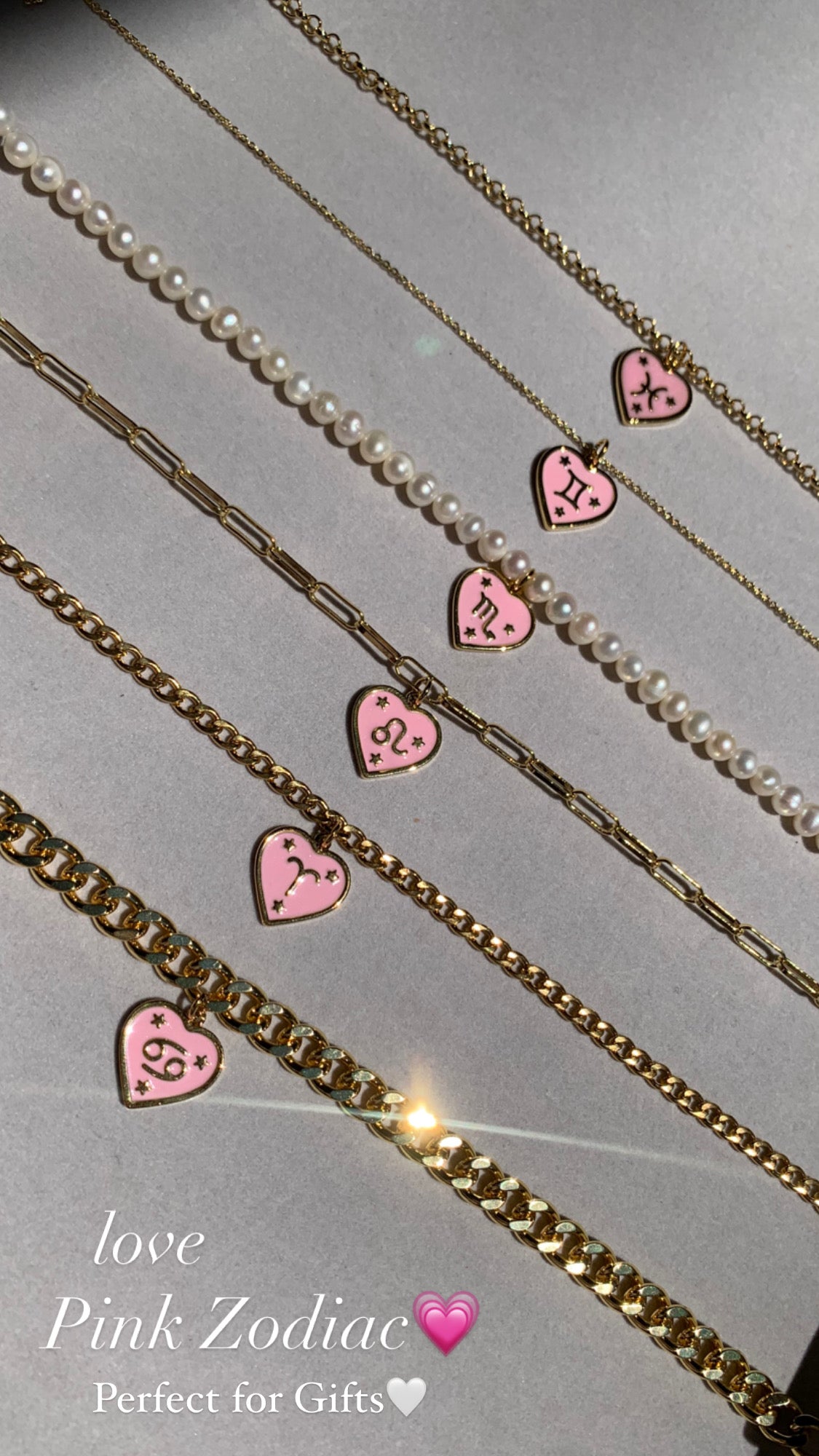 Pink Heart Zodiac Necklace (Choose Your Base)