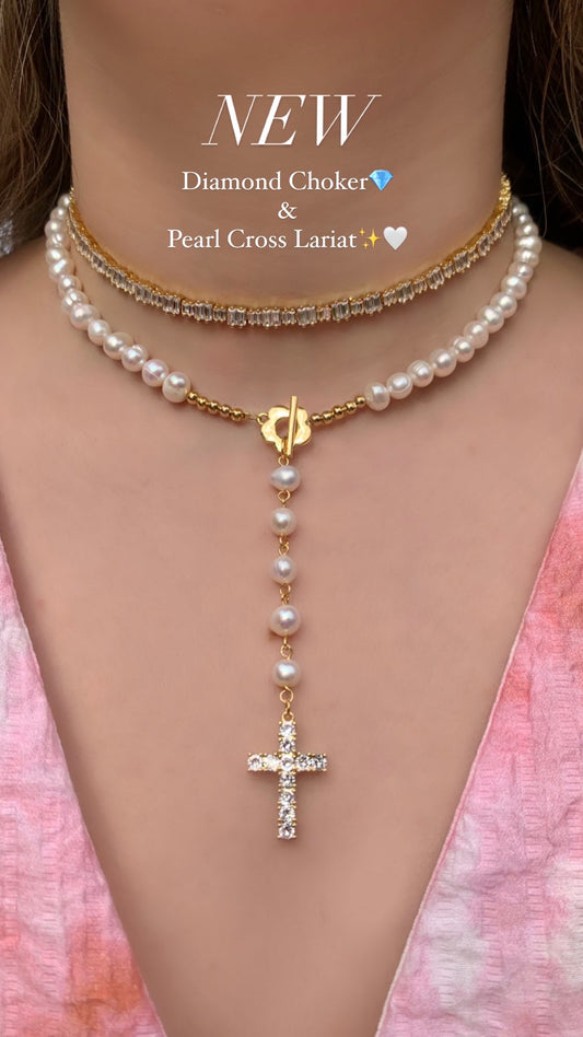 Pearls Cross Lariat