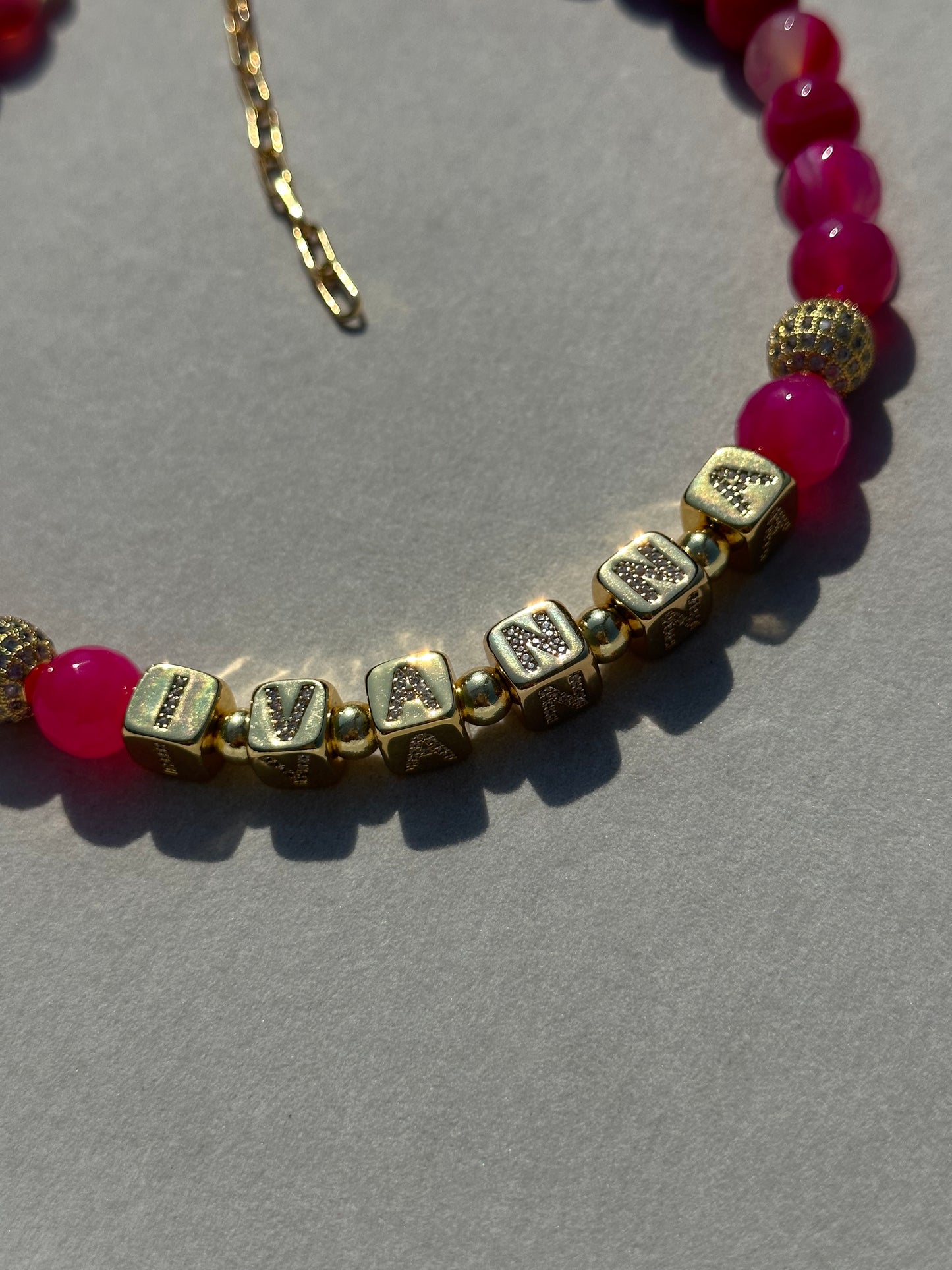 Hot Pink Agate Stones Personalized Necklace