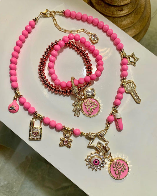 Pink Lucky Charms Necklace & Bracelet (Each Sold Separately)