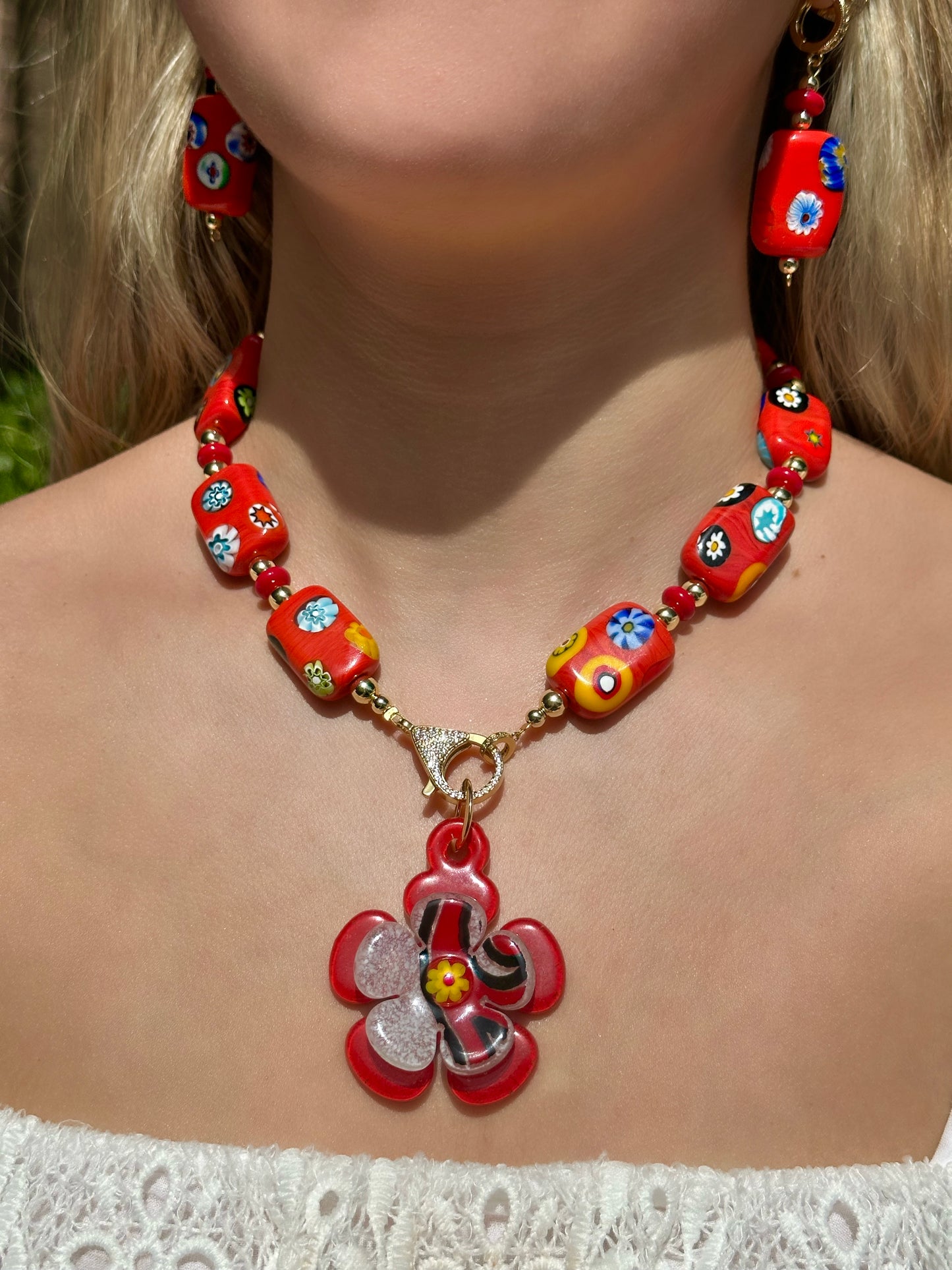 Murano Flower Necklace & Earrings (Sold Separately)