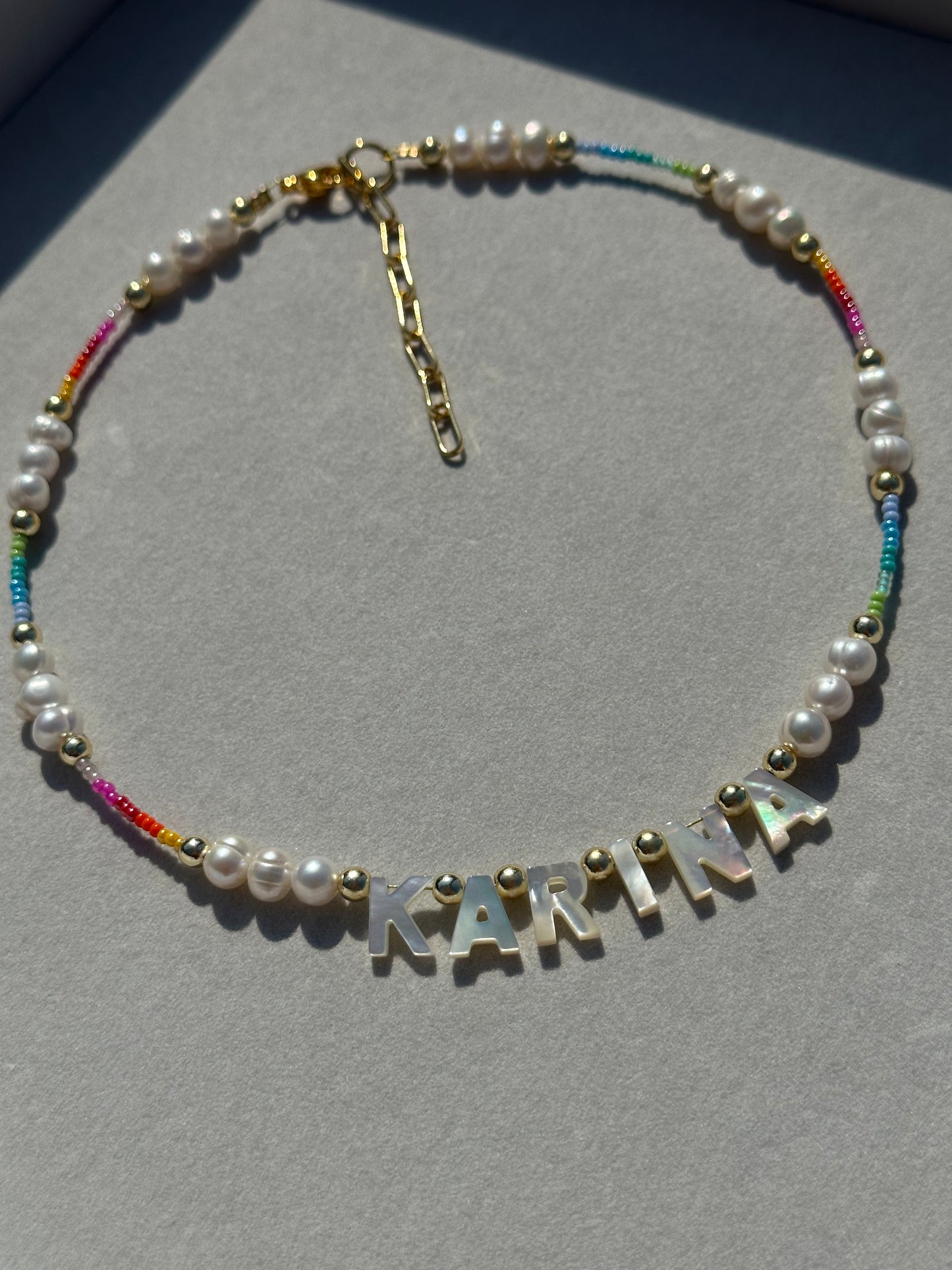 Rainbow & Pearl Personalized Necklace