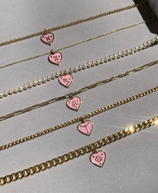 Pink Heart Zodiac Necklace (Choose Your Base)