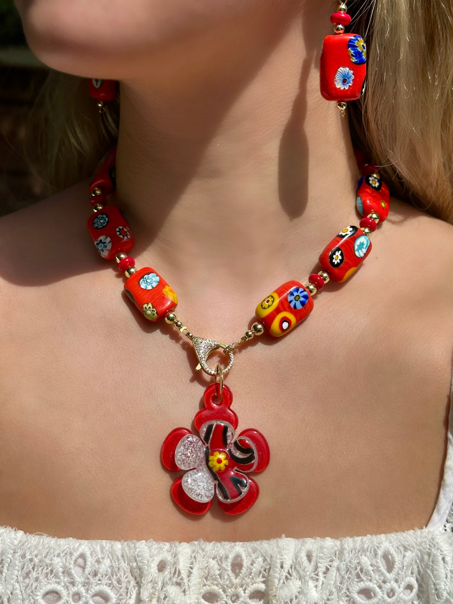 Murano Flower Necklace & Earrings (Sold Separately)