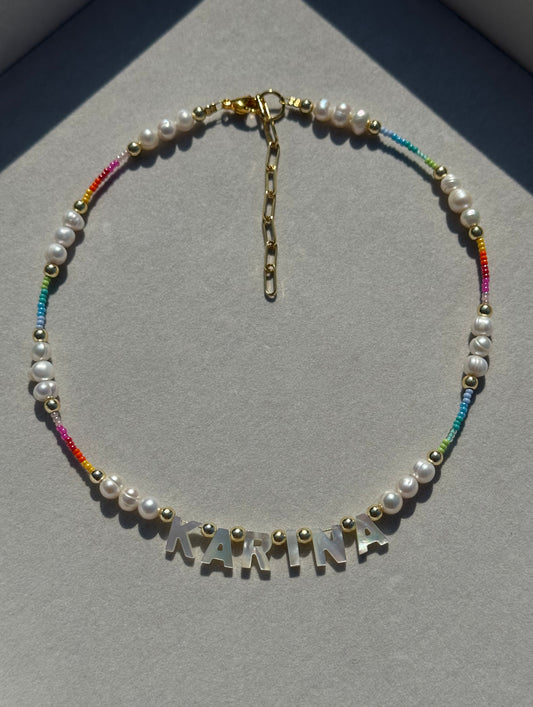 Rainbow & Pearl Personalized Necklace