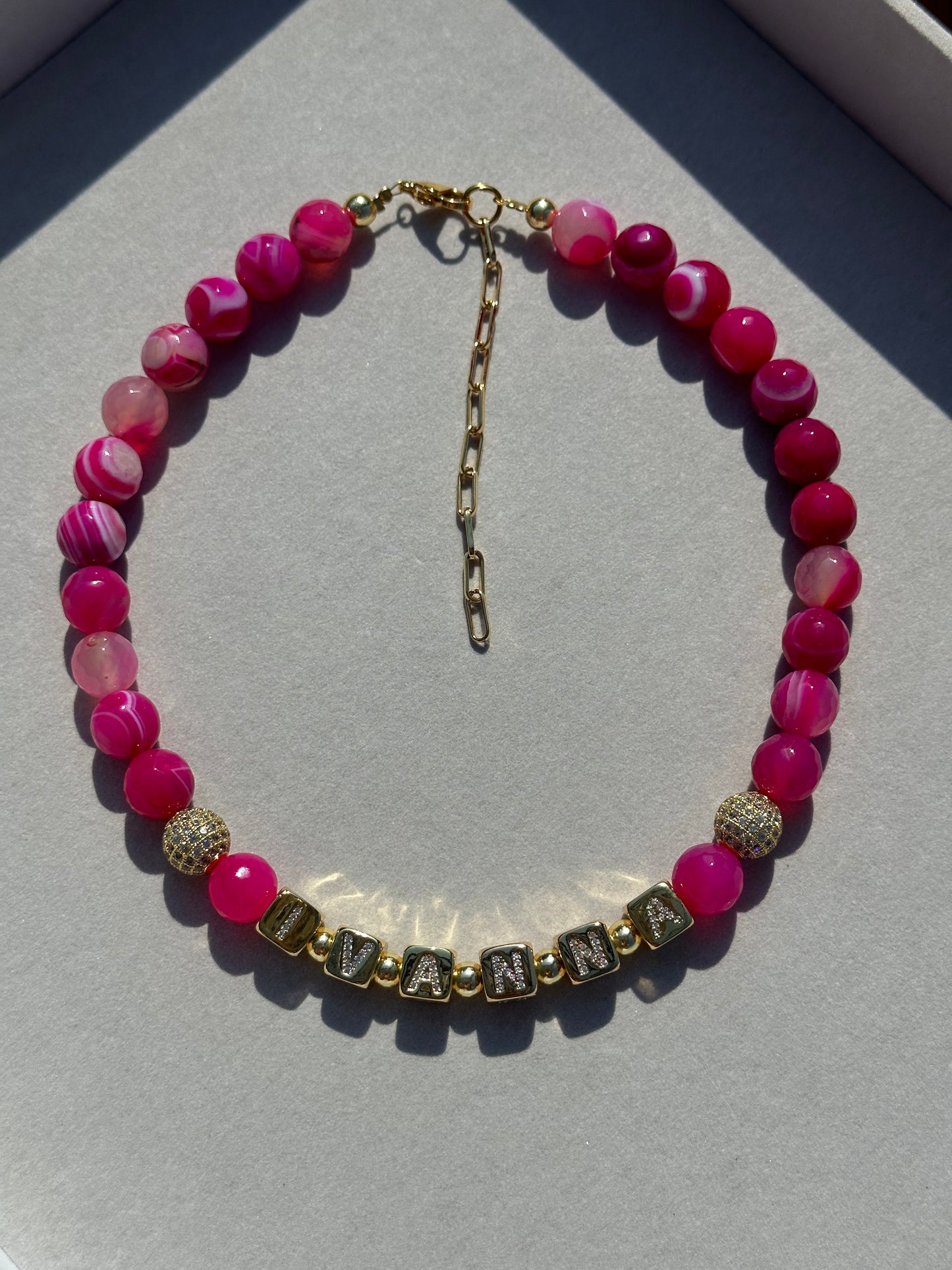 Hot Pink Agate Stones Personalized Necklace