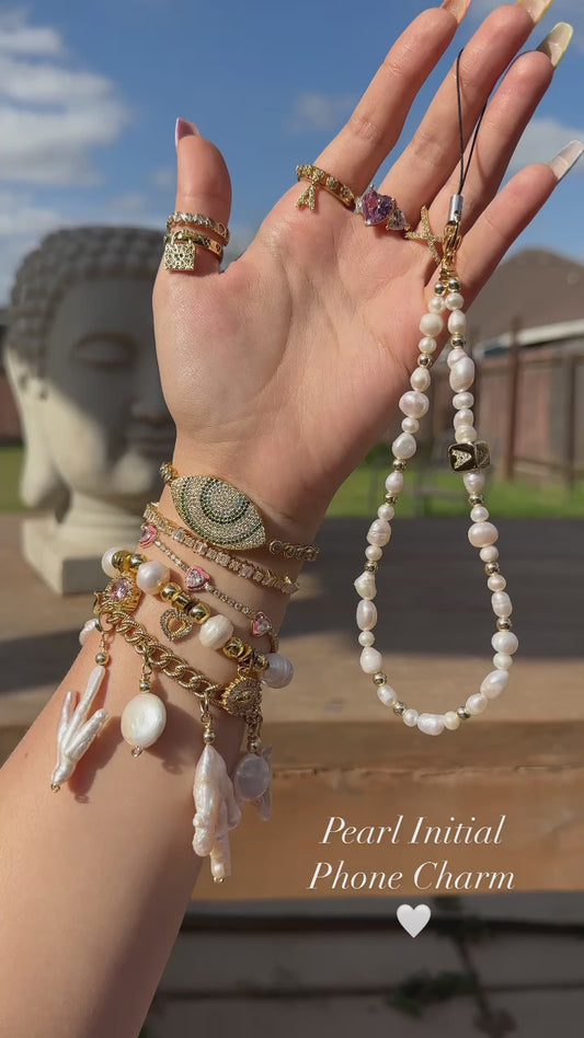 Pearls Block Initial Phone Charm