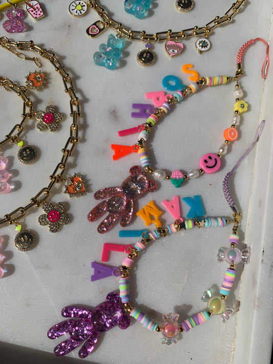 Personalized Sparkly Bear Phone Charm