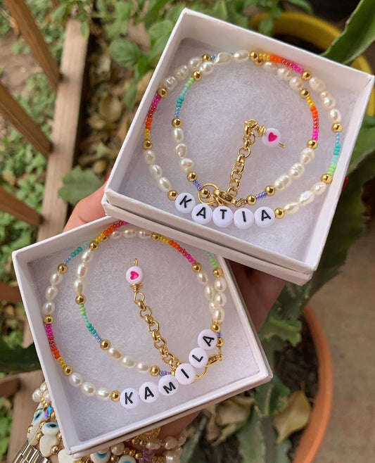 Rainbow & Pearl Personalized Necklace