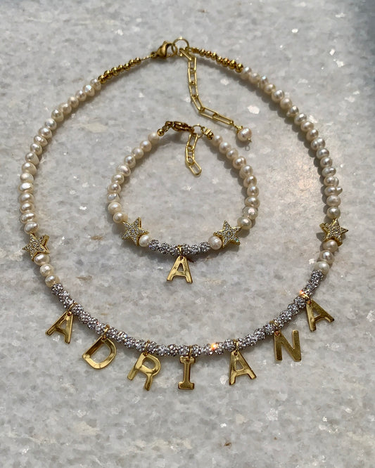 Diamonds Pearls & Stars Personalized Necklace