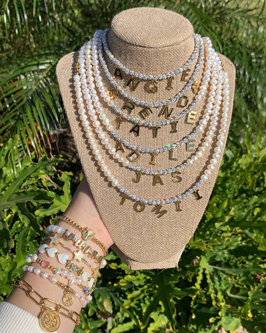 Diamonds & Pearls Personalized Necklace