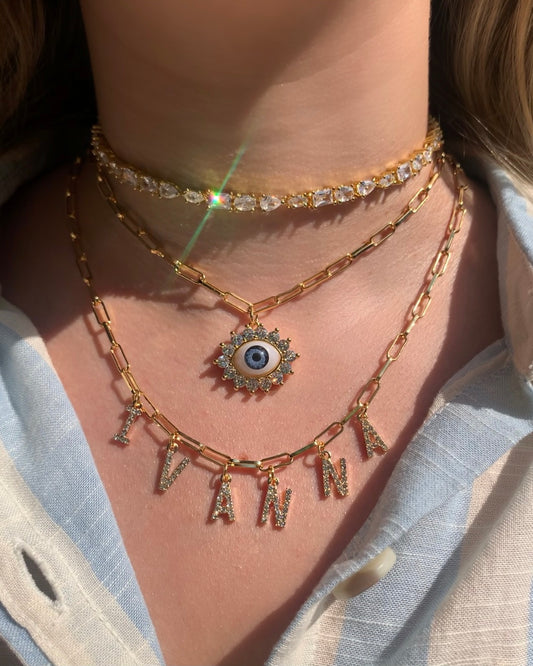 Sparkly Blue Eye Chain Necklace