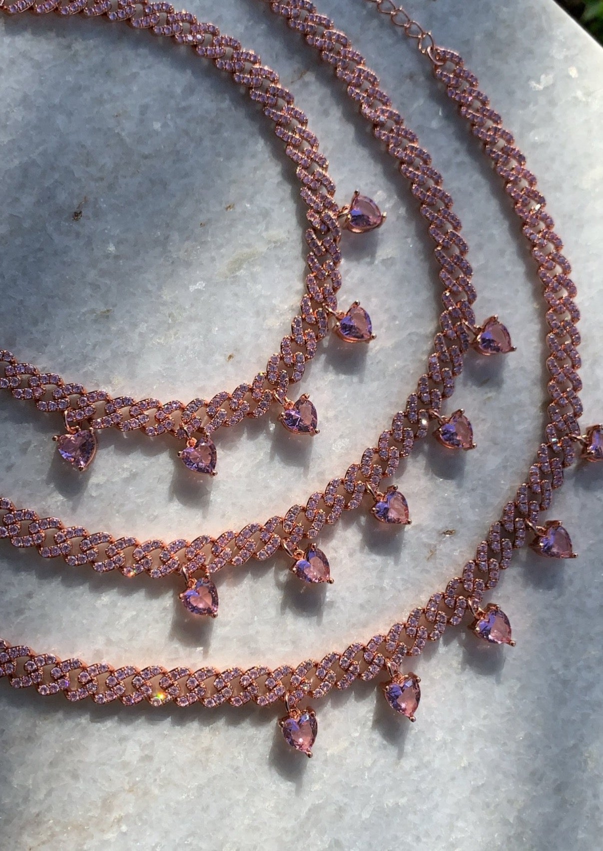 Pink Diamond Hearts Necklace