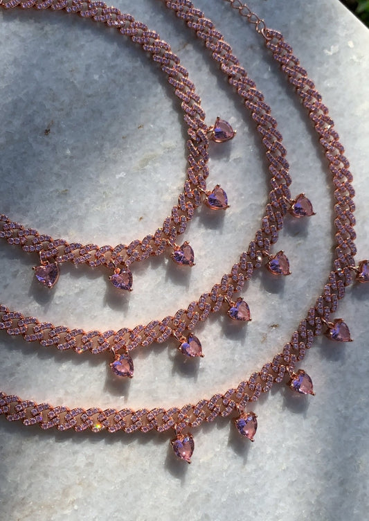 Pink Diamond Hearts Necklace