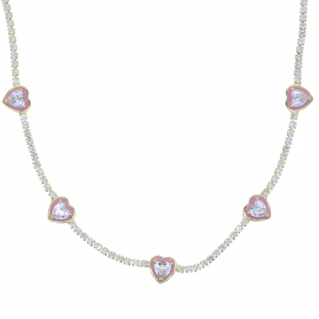 Pink Diamond Hearts Choker