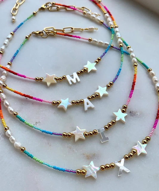 Rainbow Stars Initial Necklace