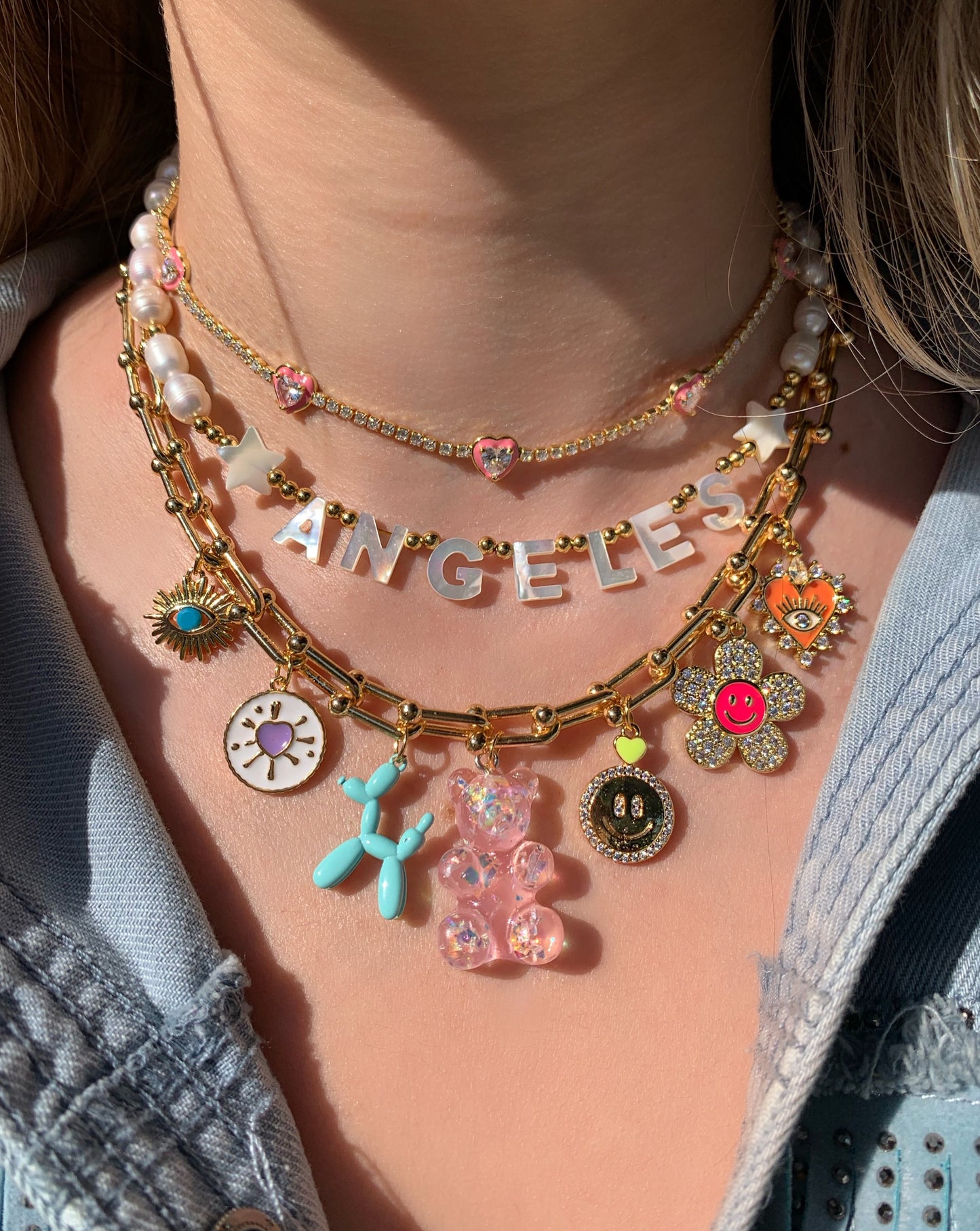 Lucky Charms Chain Necklace (Pink Bear)