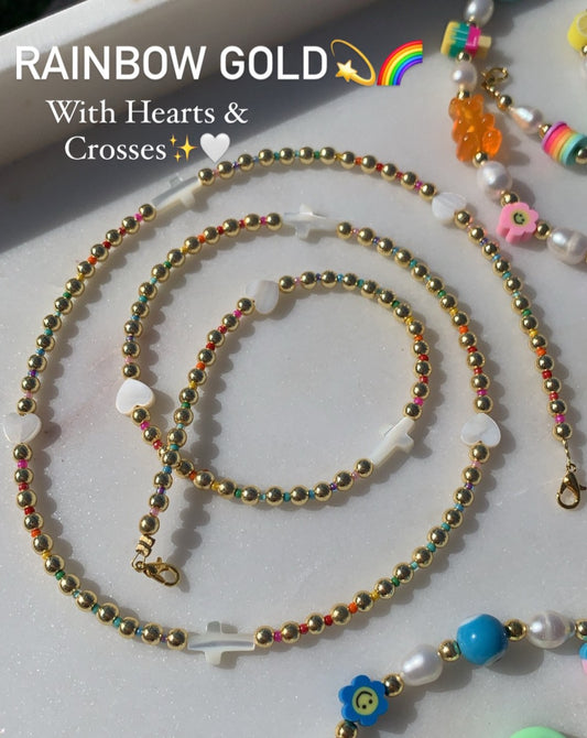 Rainbow Gold Hearts & Crosses Sunglasses/Mask Chain
