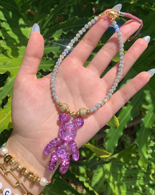 Diamond Phone Charm with Sparkly Bear