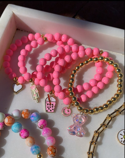 Fun Neon Pink Bracelets Set (5 Pcs)