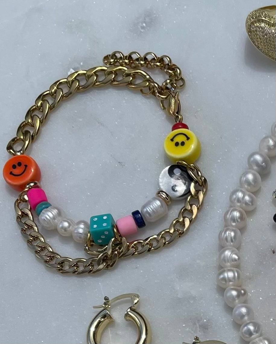 Funky Chains & Pearls Bracelet