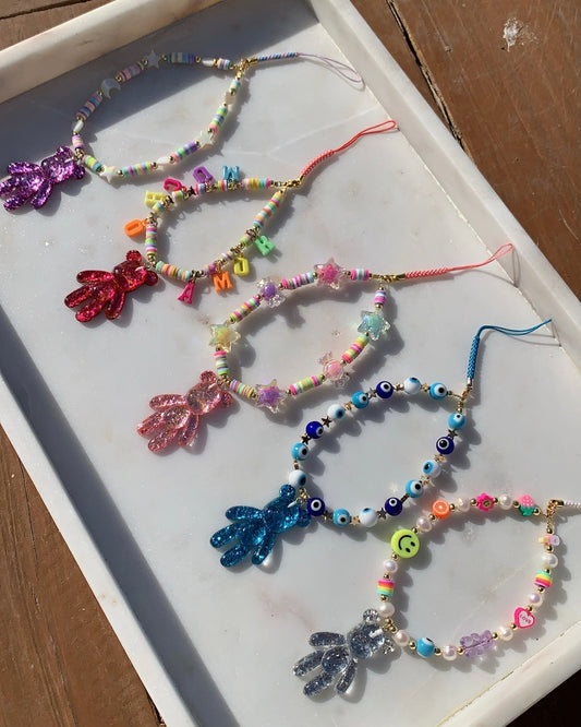 Personalized Sparkly Bear Phone Charm