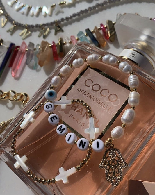 Personalized Pearls Eye & Hamsa Bracelet