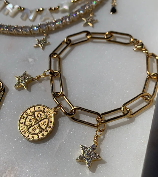 Saint Benedict & Stars Chunky Chain Bracelet