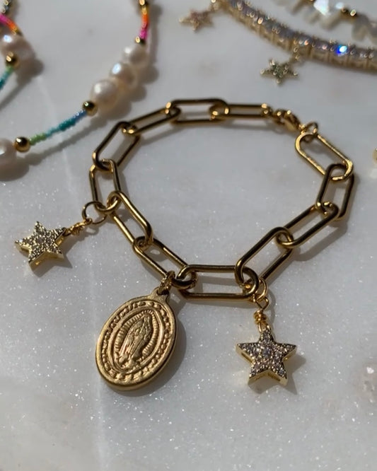 Virgin Mary & Stars Chunky Chain Bracelet